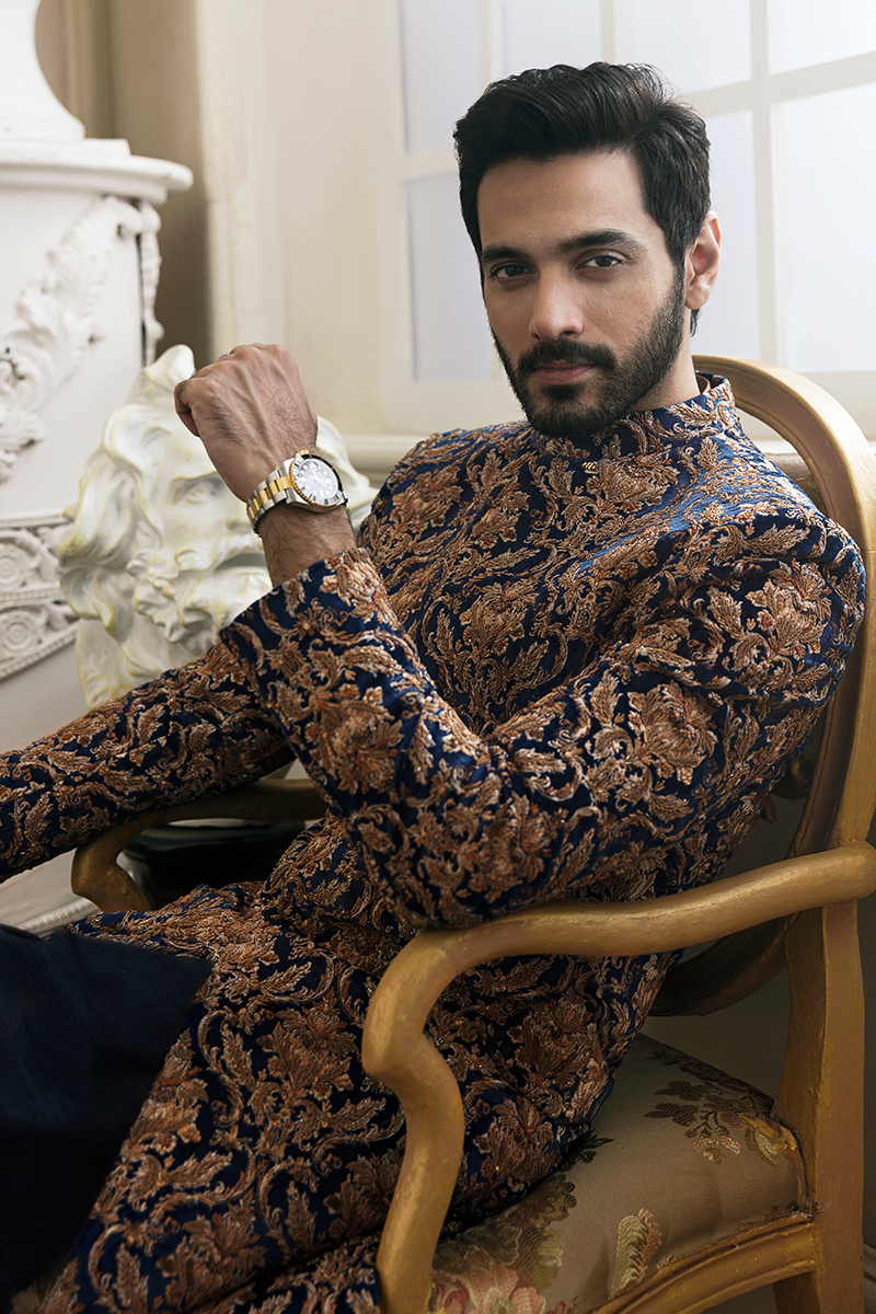 BLUE DAMASK EMBELLISHED SHERWANI