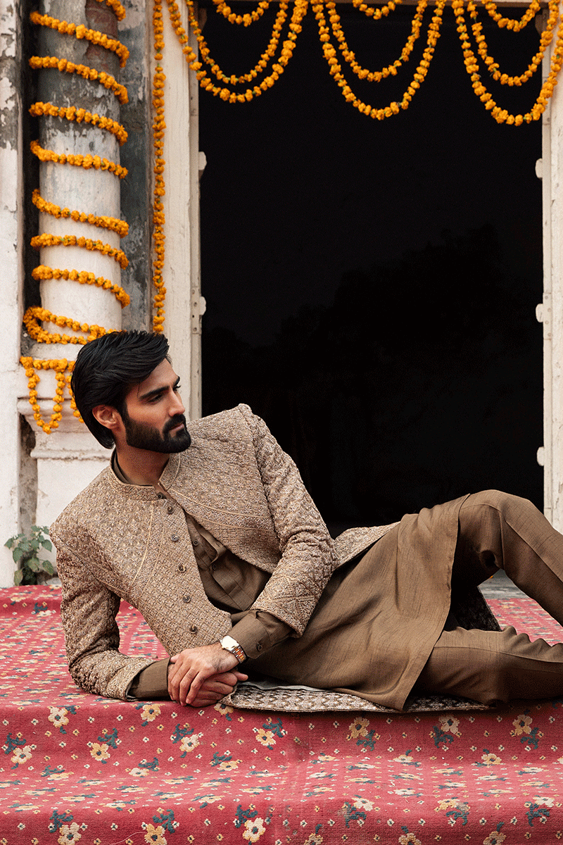 RUSSET BROWN SHERWANI