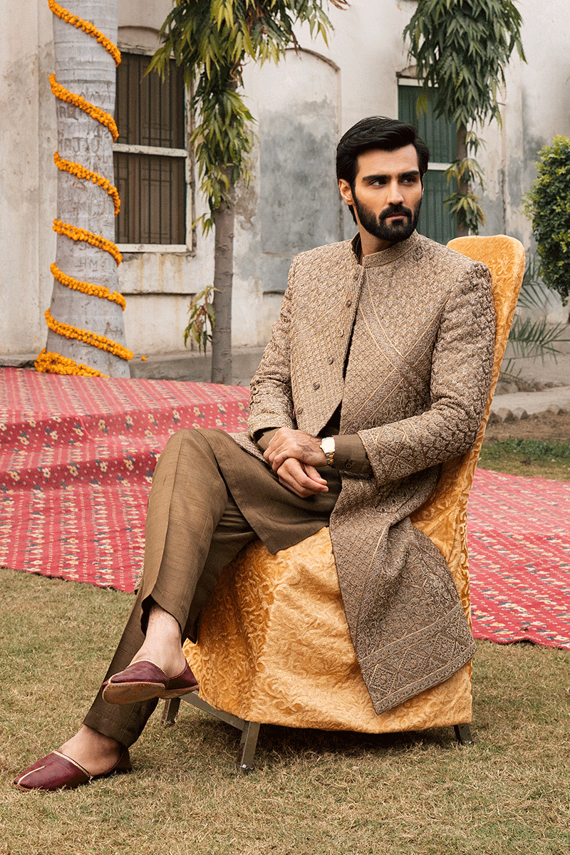 RUSSET BROWN SHERWANI