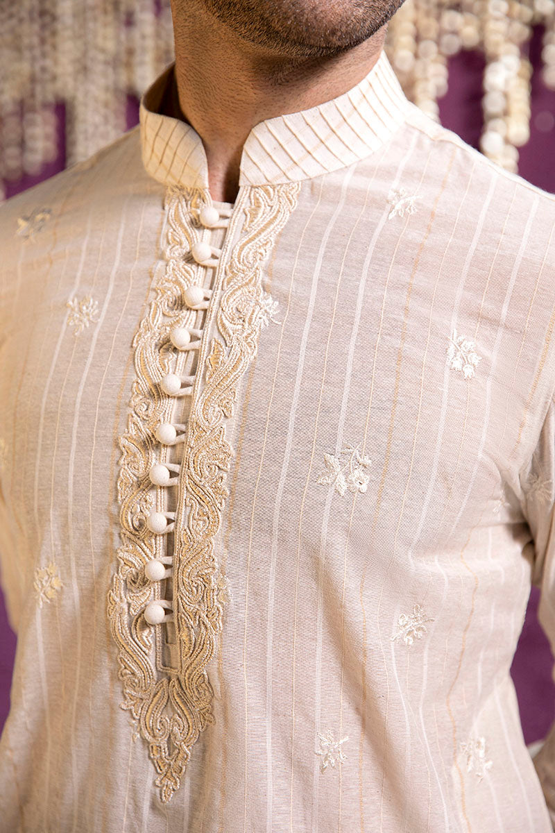 Beige Embroidered Karandi Kurta Trouser