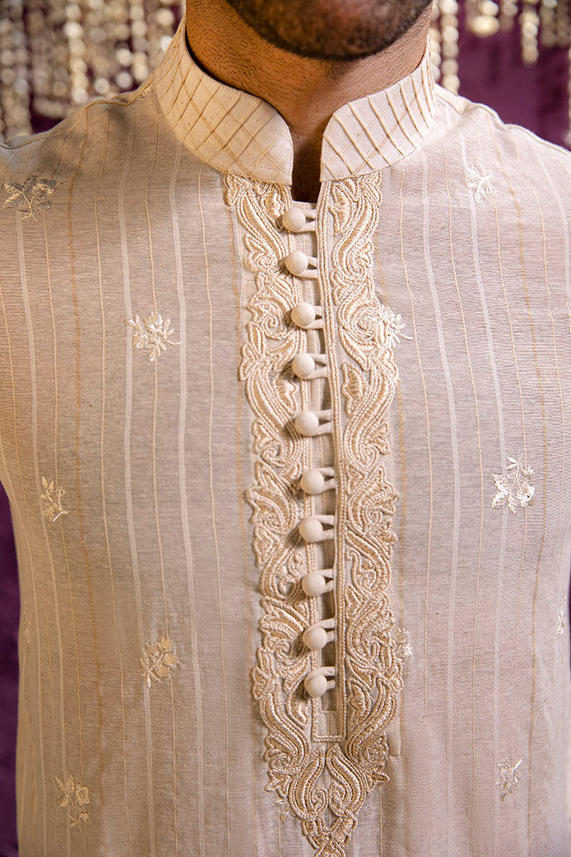 Beige Embroidered Karandi Kurta Trouser