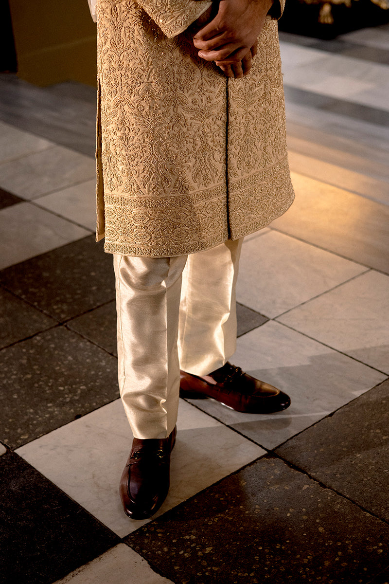 GOLD SELF JAMAWAR SHERWANI