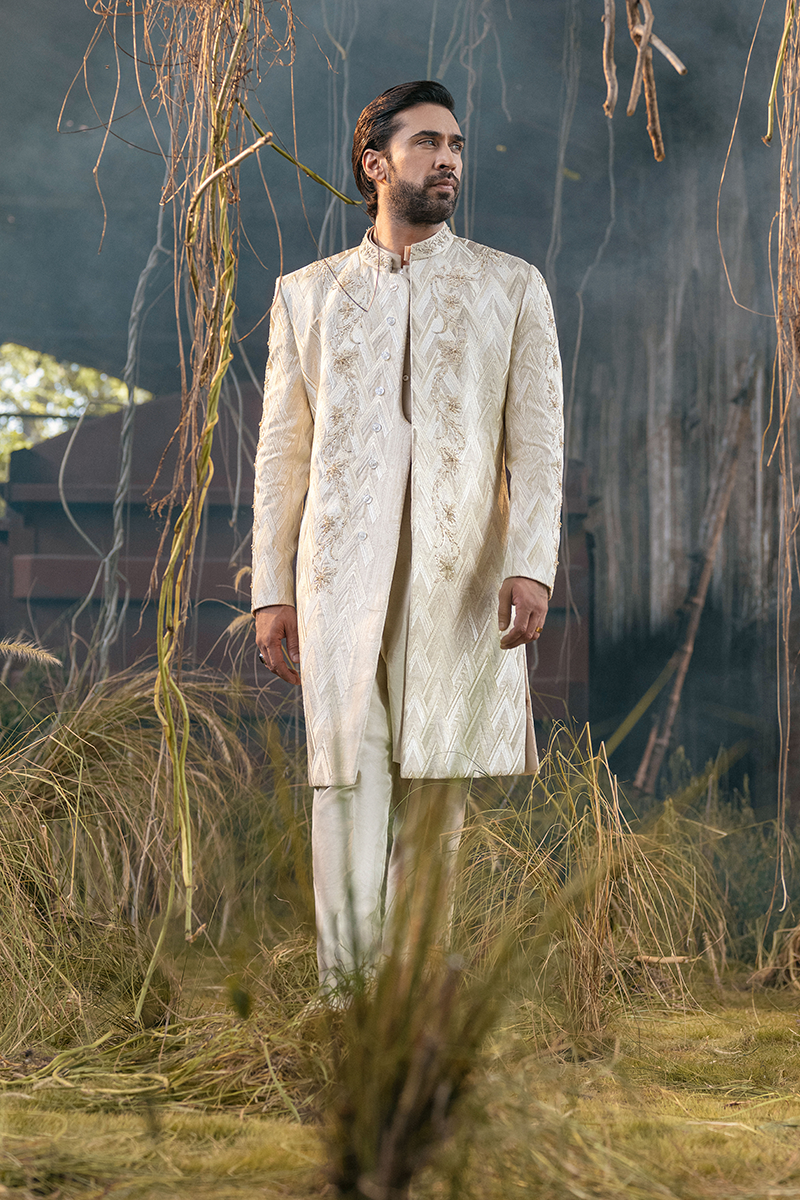 OFF WHITE CHEVRON SHERWANI
