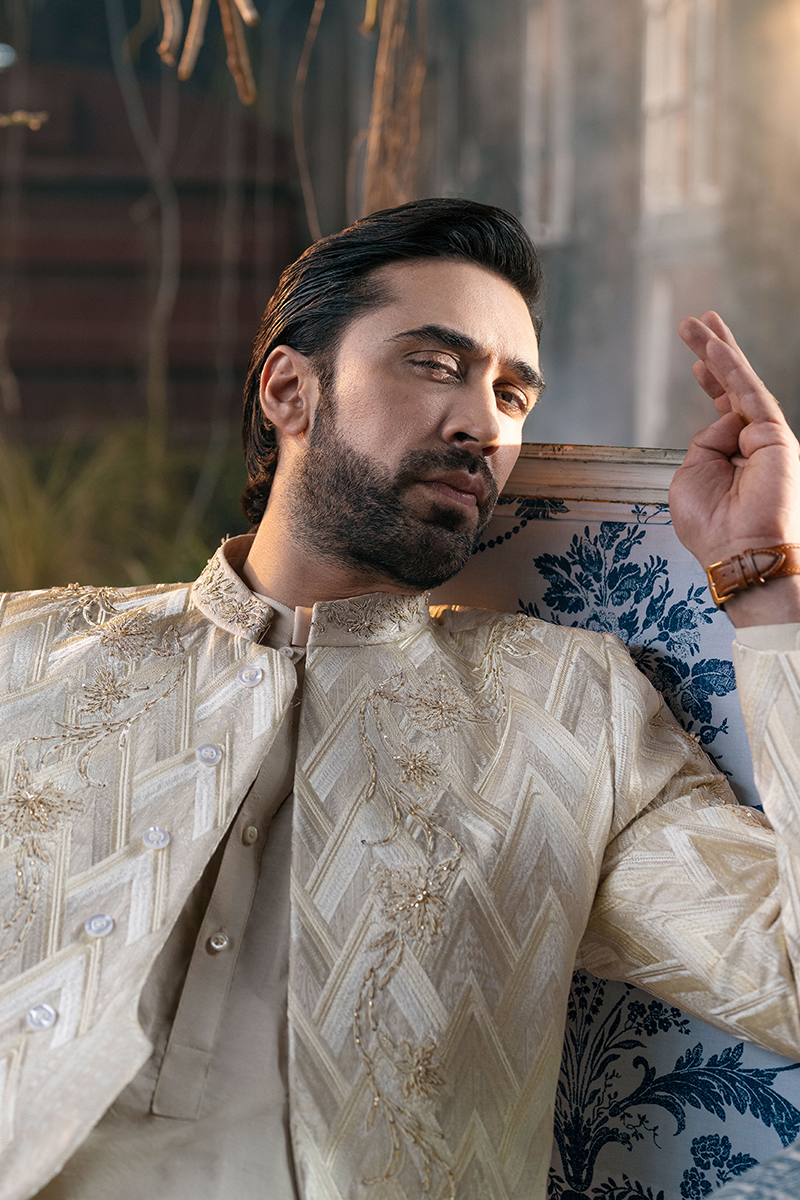 OFF WHITE CHEVRON SHERWANI