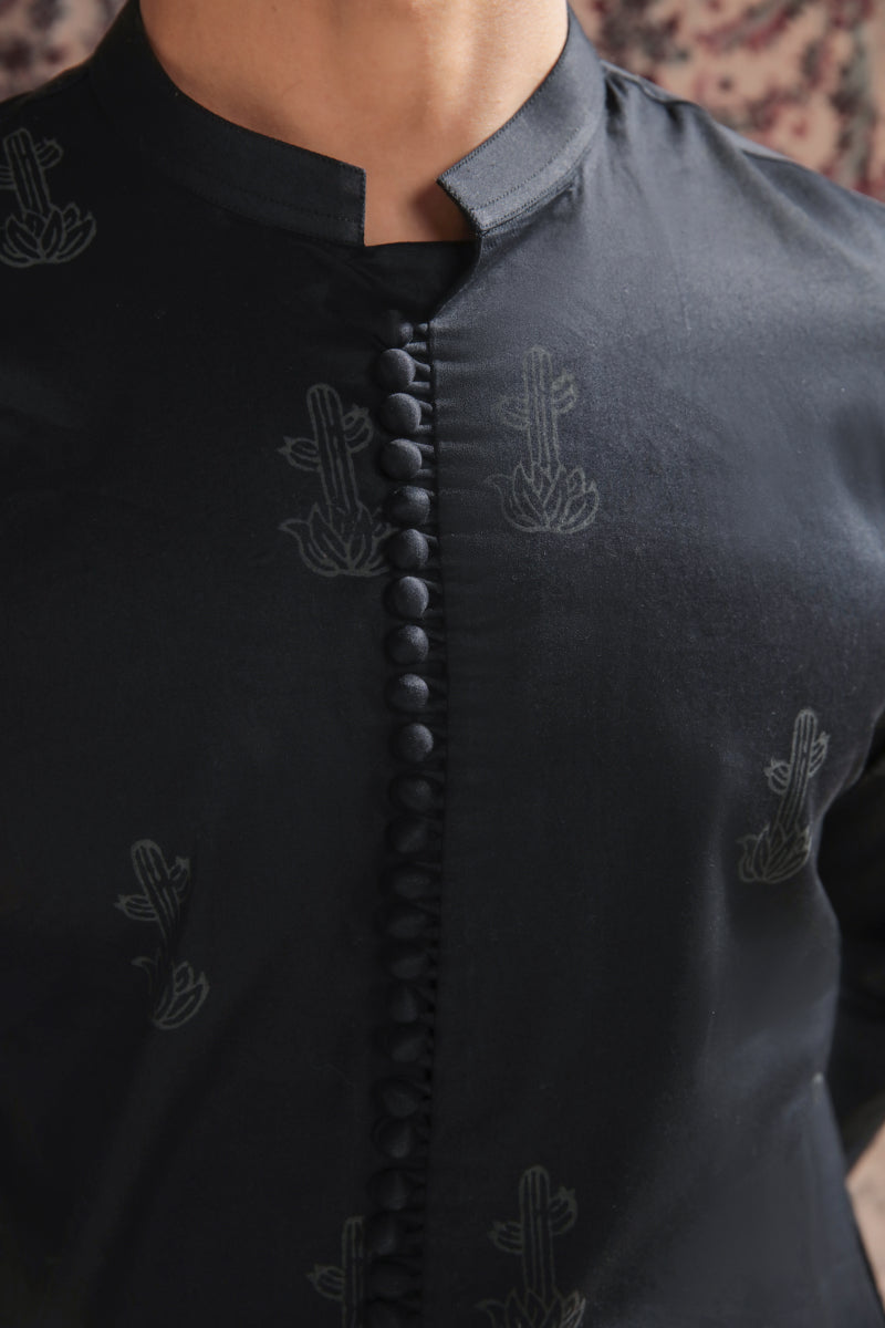 CACTUS BLOCK PRINTED SHERWANI STYLE KURTA WITH TROUSERS