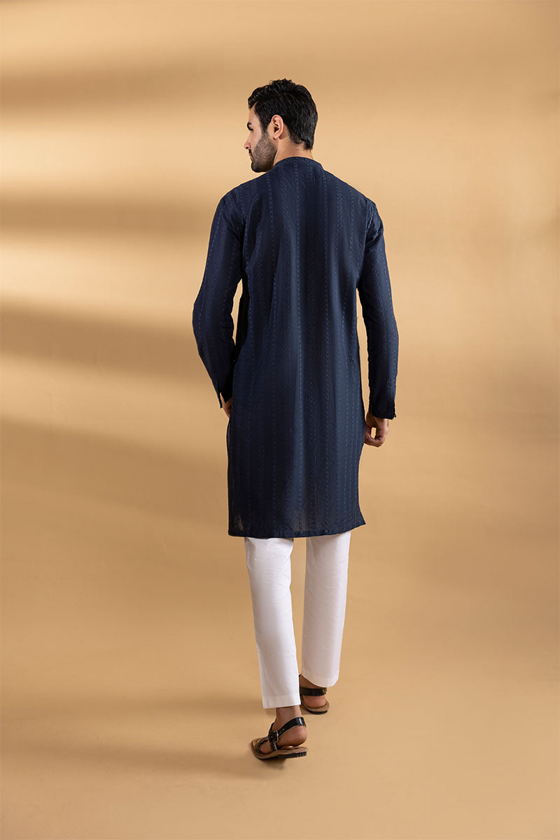 BLUE CHIKANKARI KURTA FOR MEN