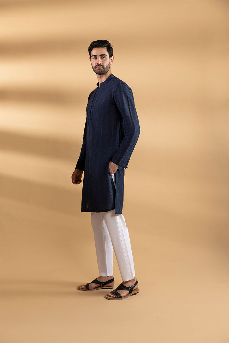 BLUE CHIKANKARI KURTA FOR MEN