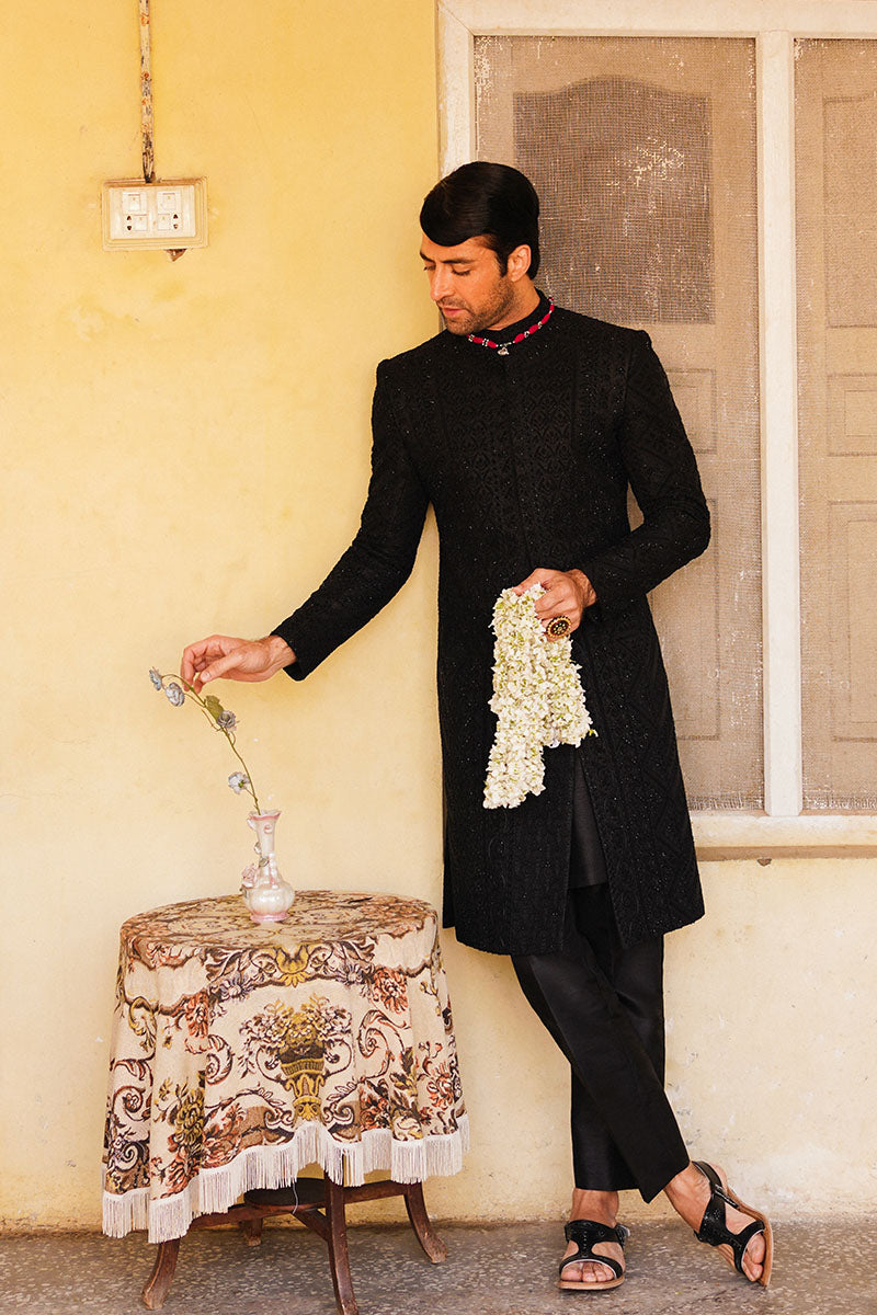 wedding embroidered open sherwani for groom