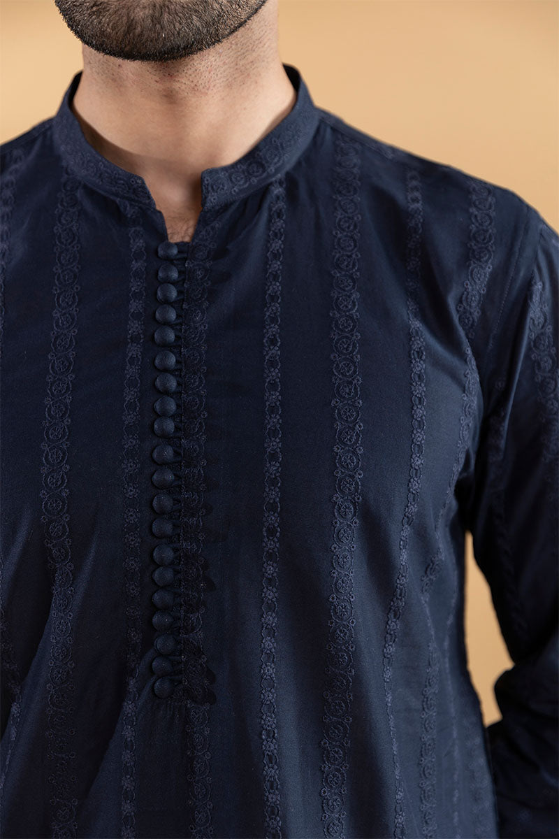 BLUE CHIKANKARI KURTA FOR MEN