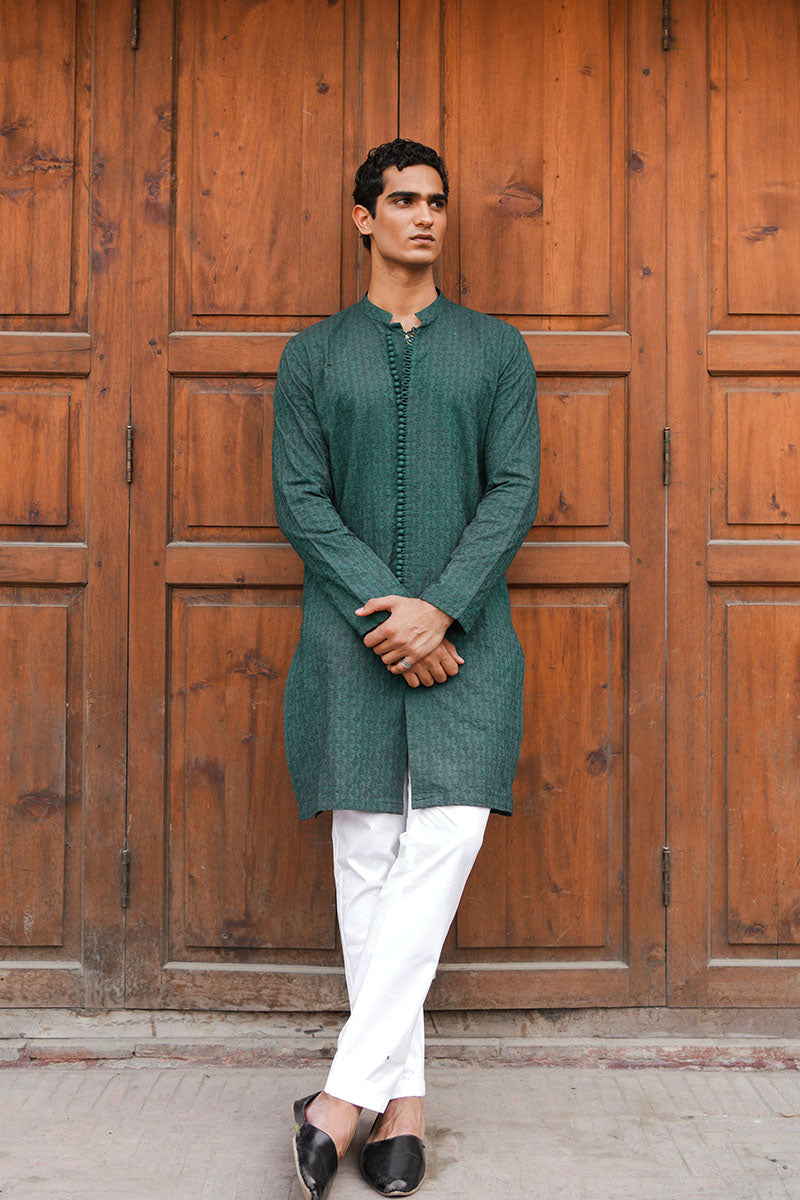 GREEN CHIKANKARI KURTA