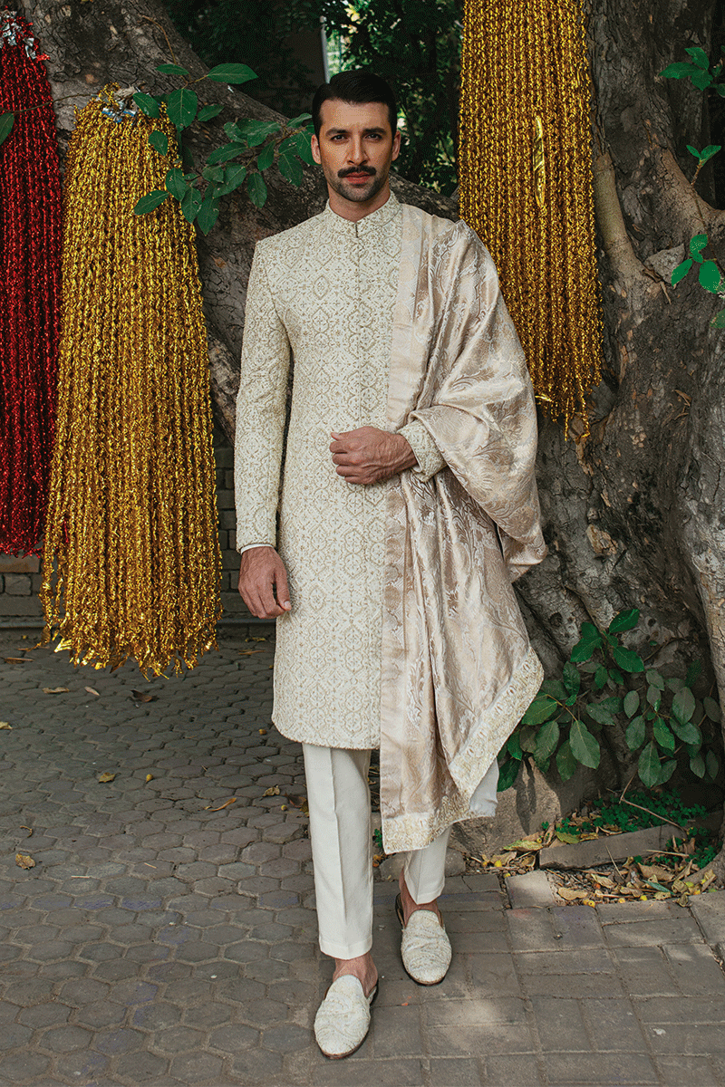 IVORY GOLD EMBROIDERED SHERWANI