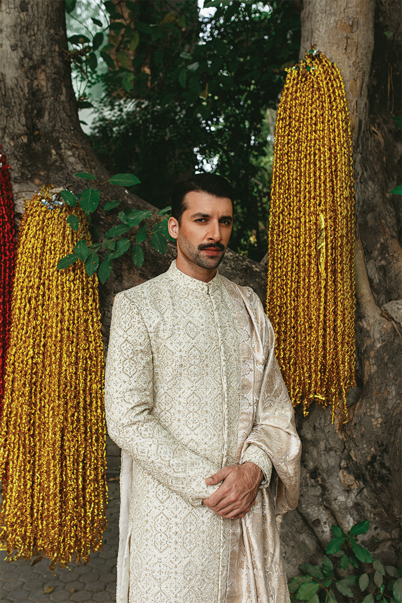 IVORY GOLD EMBROIDERED SHERWANI