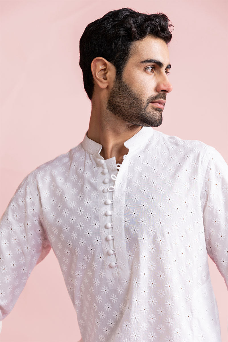 PEARL WHITE CHIKANKARI KURTA
