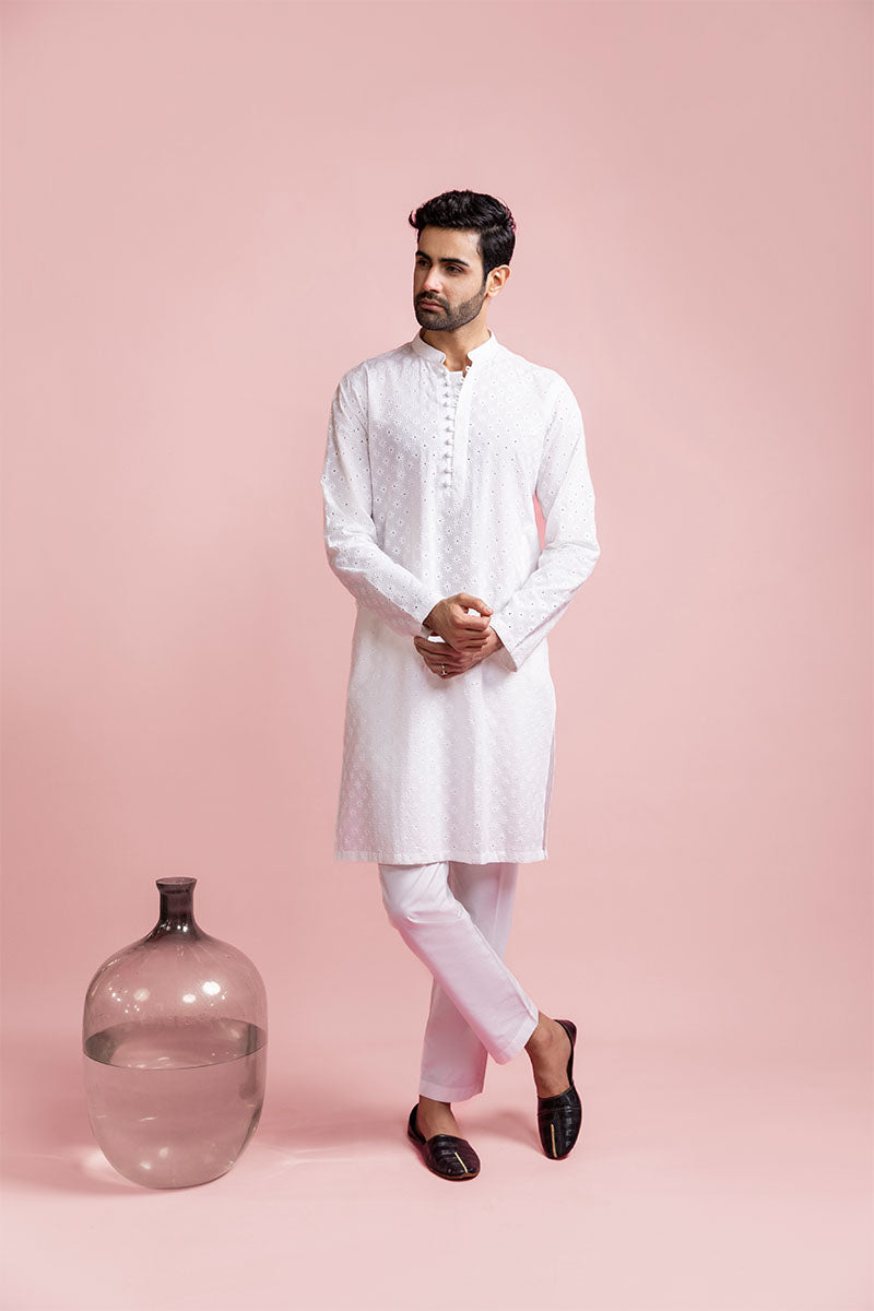 PEARL WHITE CHIKANKARI KURTA