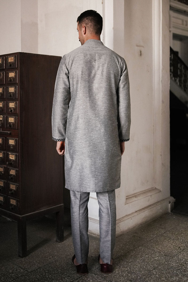 CHARCOAL GREY COTTON SLUB KURTA TROUSER