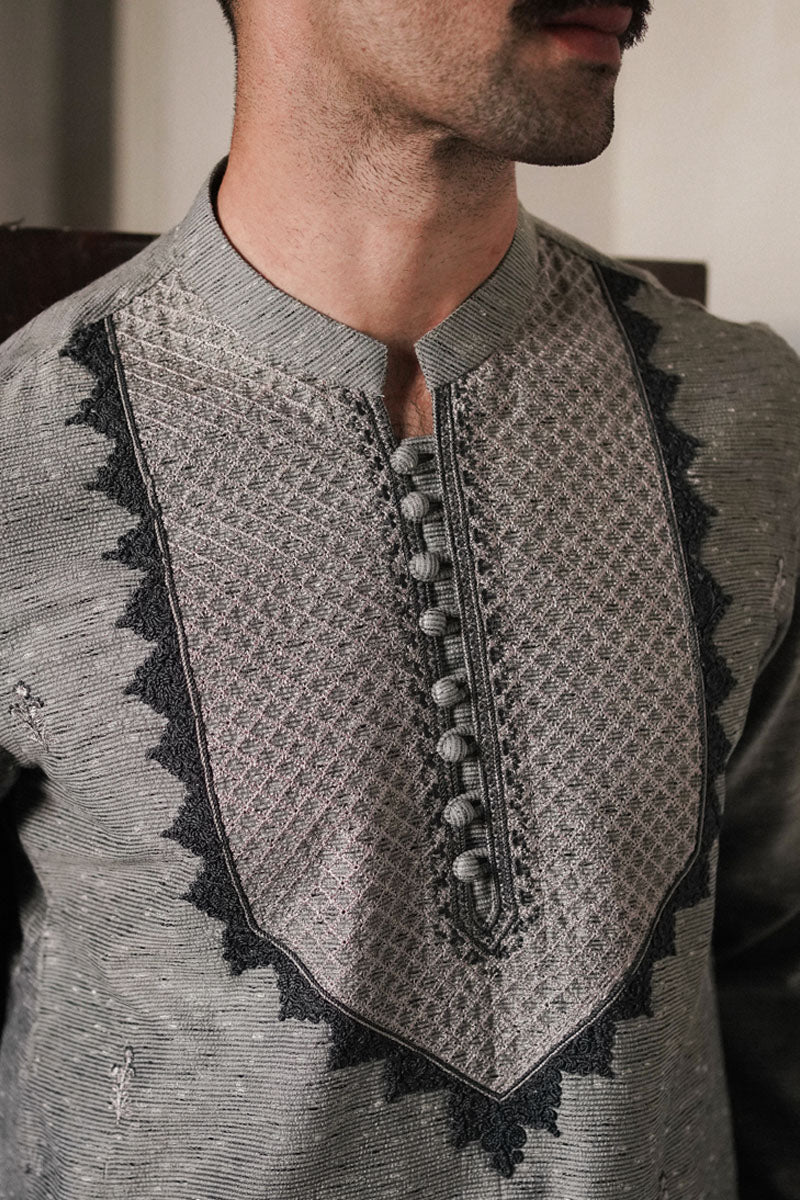 CHARCOAL GREY COTTON SLUB KURTA TROUSER