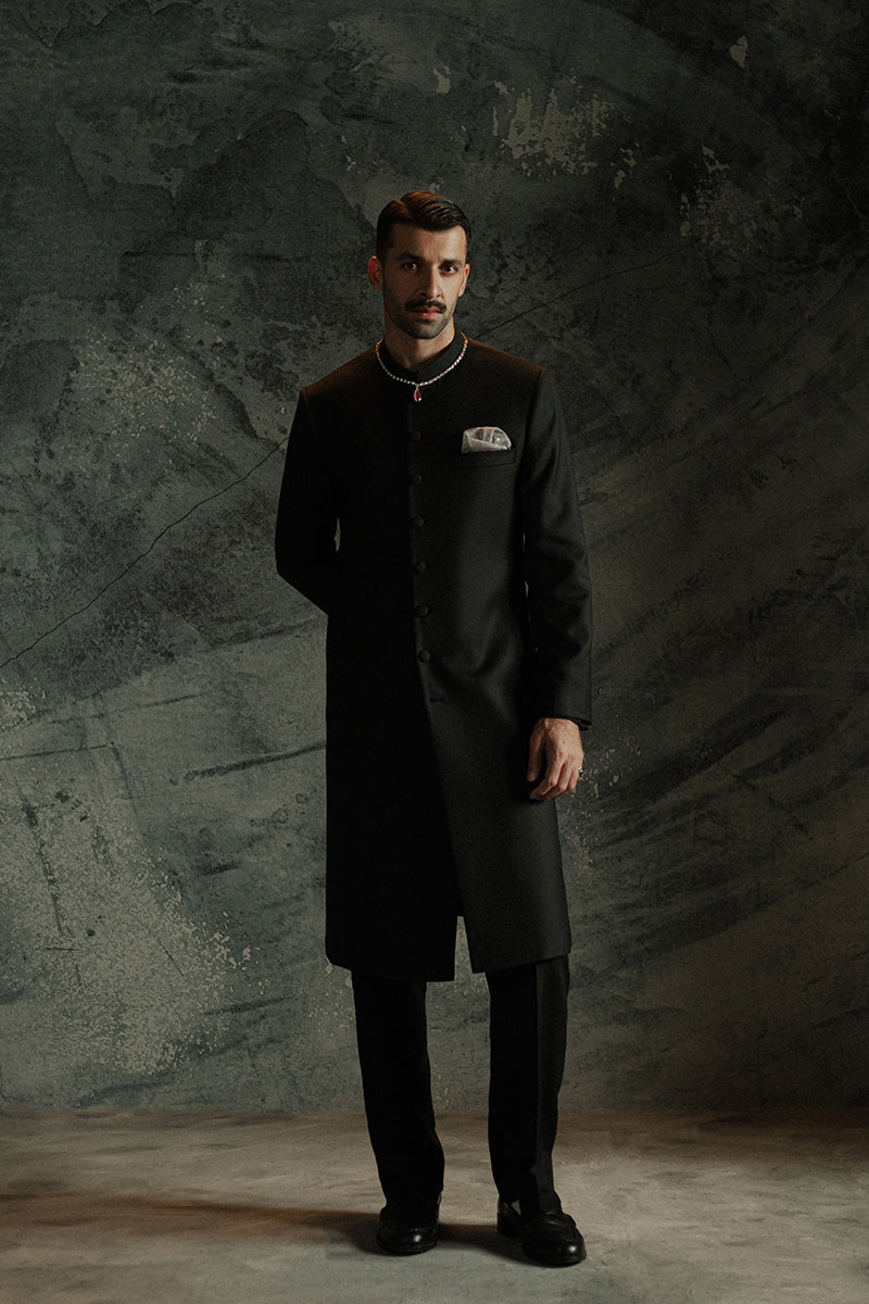 Elegant black sherwani for men with intricate embroidery